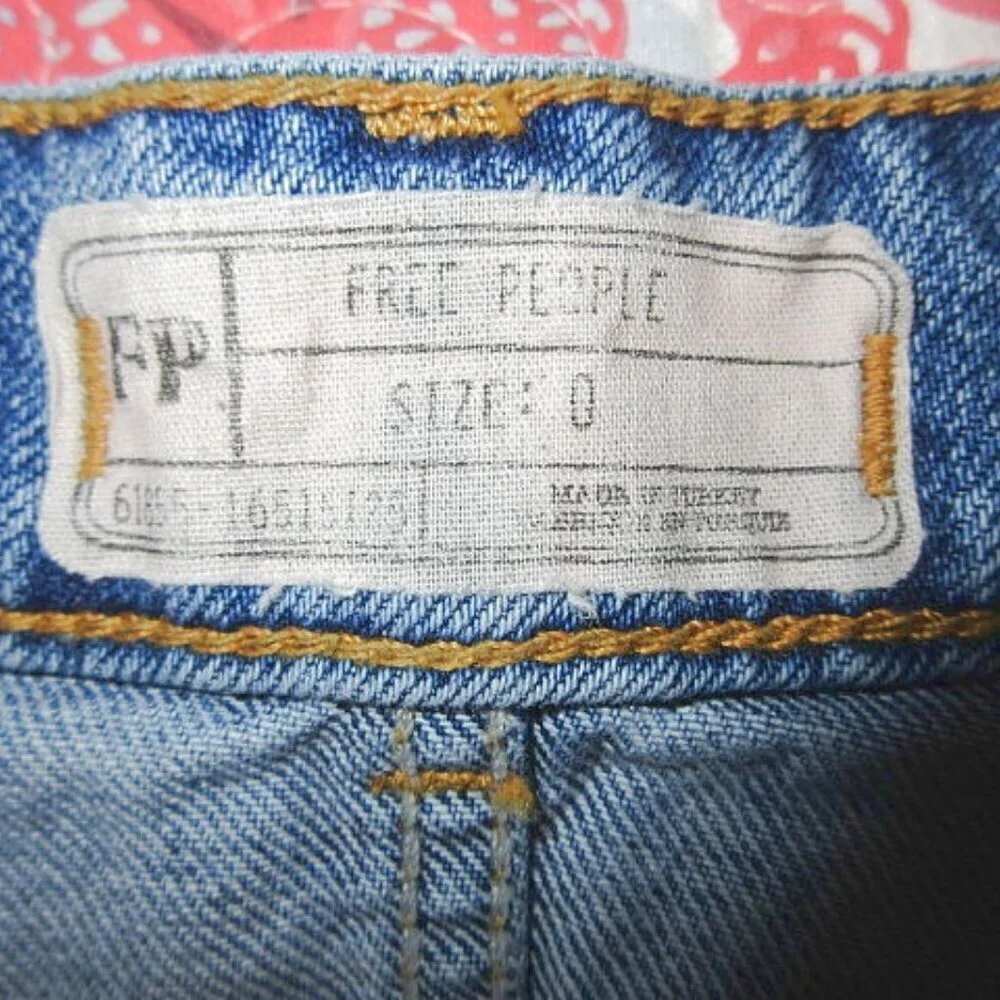 We The Free People Denim Mini Skirt Size 0 McBling Distressed Boho Hippie Grunge